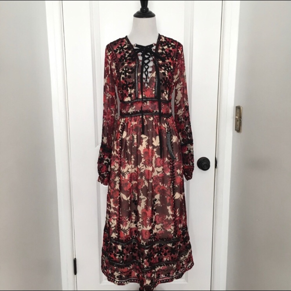 Topshop Midnight Floral Embroidered Dress (NWT)